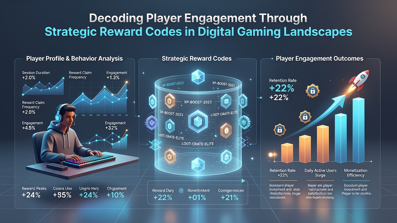 Analytics dashboard displaying engagement metrics tied to reward code redemptions across different gaming titles and time periods